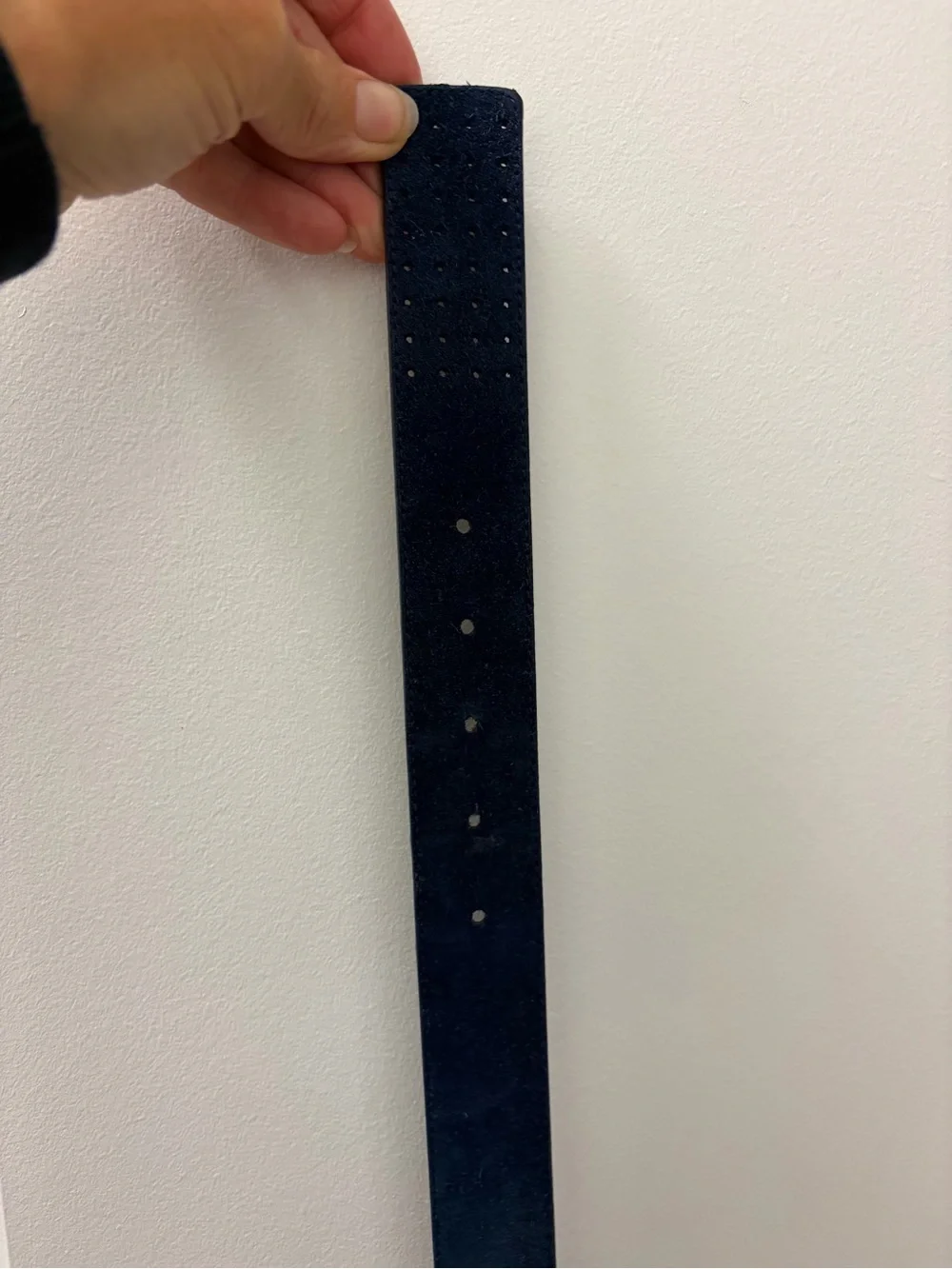 Boconi Navy Suede Perforated Belt with Brushed Metal Buckle